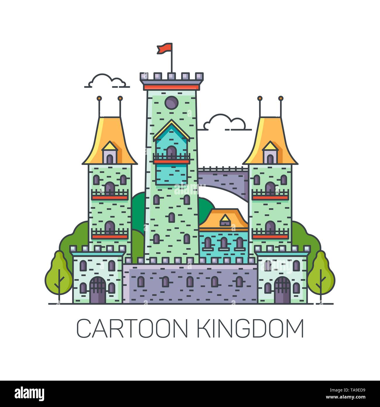Sullo sfondo di un paesaggio da fiaba per.Princess castle Illustrazione Vettoriale