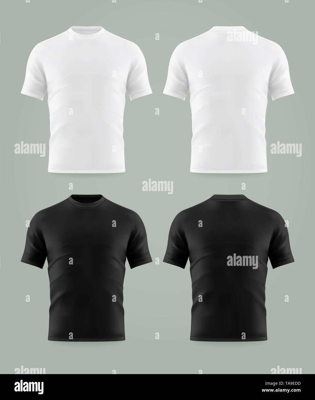 Set di isolato in bianco e nero di t-shirt modello Illustrazione Vettoriale