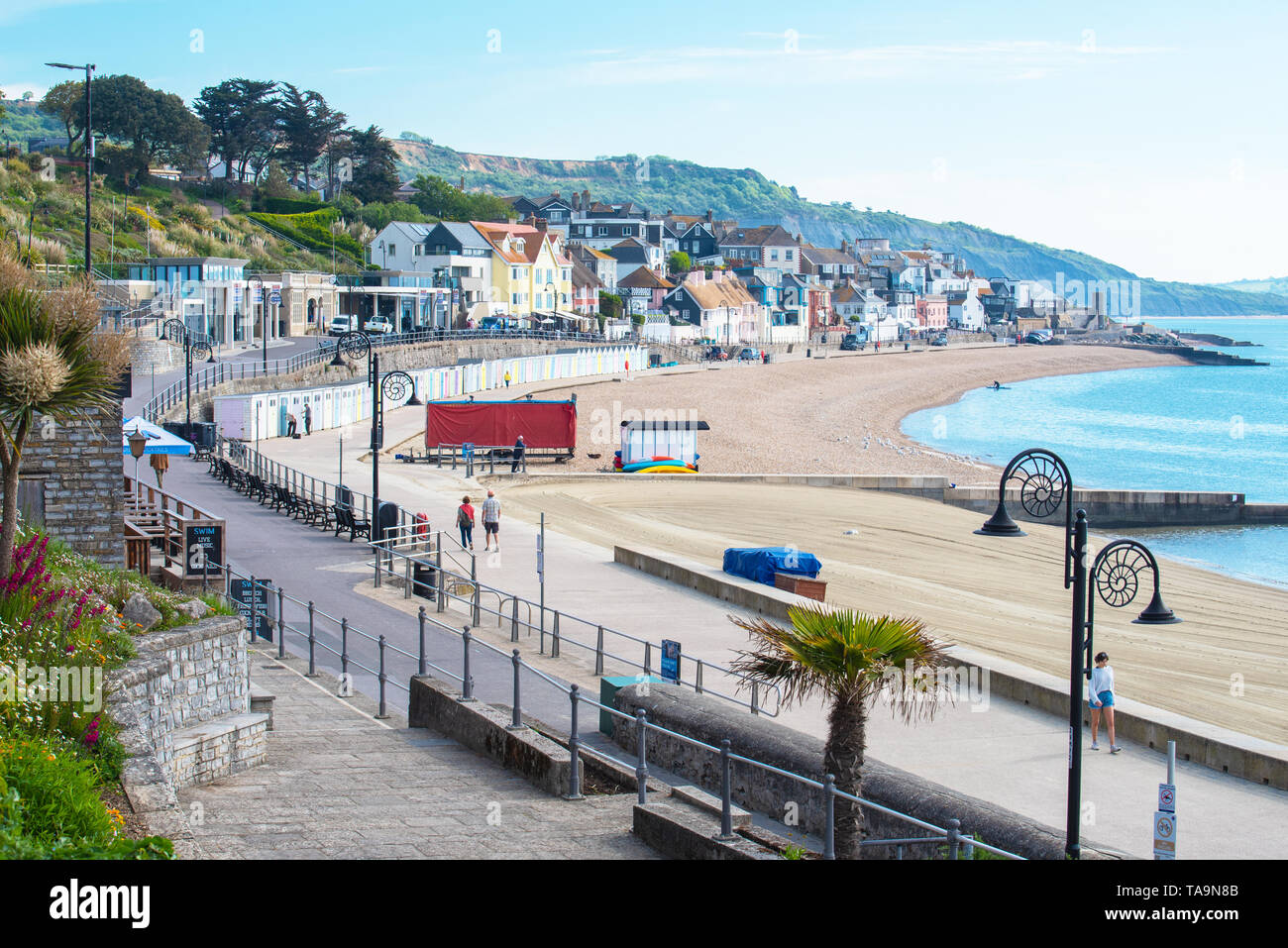 Lyme Regis, Dorset, Regno Unito. Il 23 maggio 2019. Regno Unito: Meteo una gloriosa mattina presso la pittoresca spiaggia della località balneare di Lyme Regis. Il popolare resort è calmo e tranquillo oggi in vista delle prossime vacanze di maggio. Folle di visitatori sono attesi al gregge per la famosa spiaggia di La prossima settimana a crogiolarvi nel mite clima che è stato meteo di tutta la costa sud dell'Inghilterra. Credito: Celia McMahon/Alamy Live News. Foto Stock
