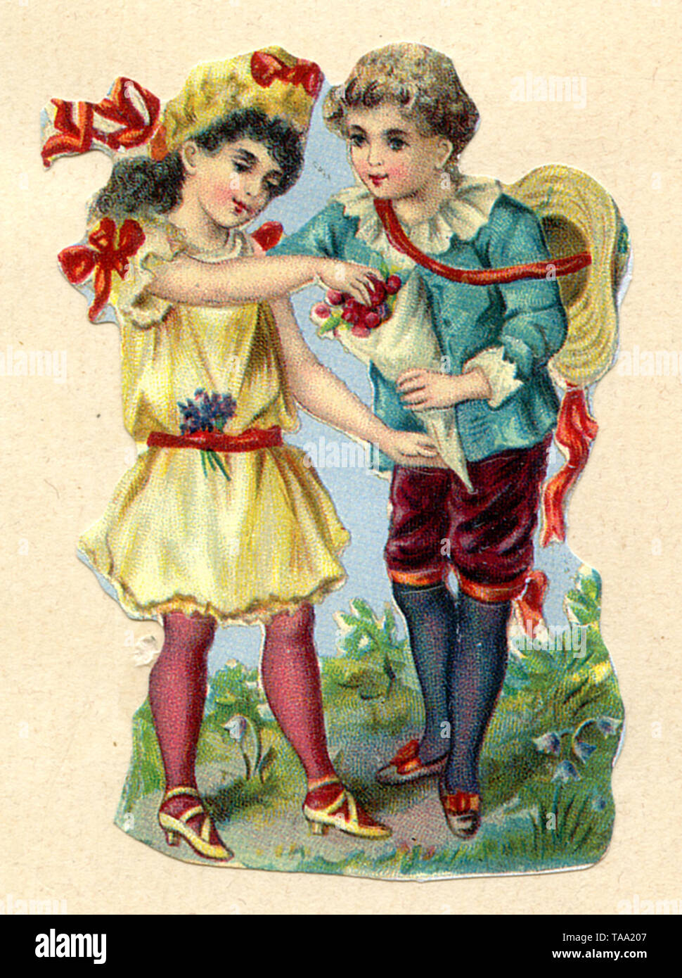 Immagine lucida un ragazzo e una ragazza con un sacchetto pieno di ciliegie , (, ) Foto Stock
