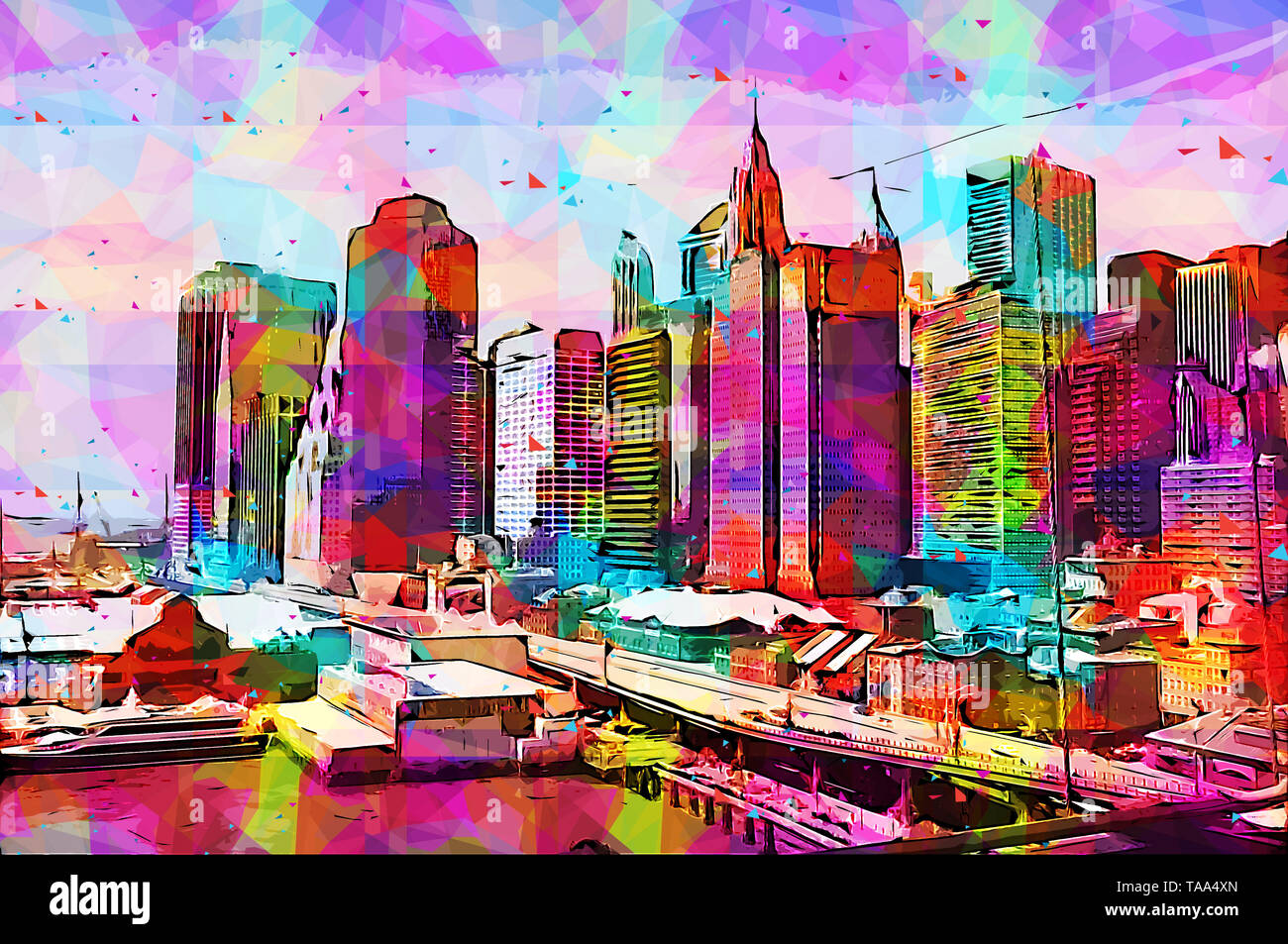 Migliorate digitalmente immagine di New York skyline della città come si vede dal ponte di Brooklyn Foto Stock