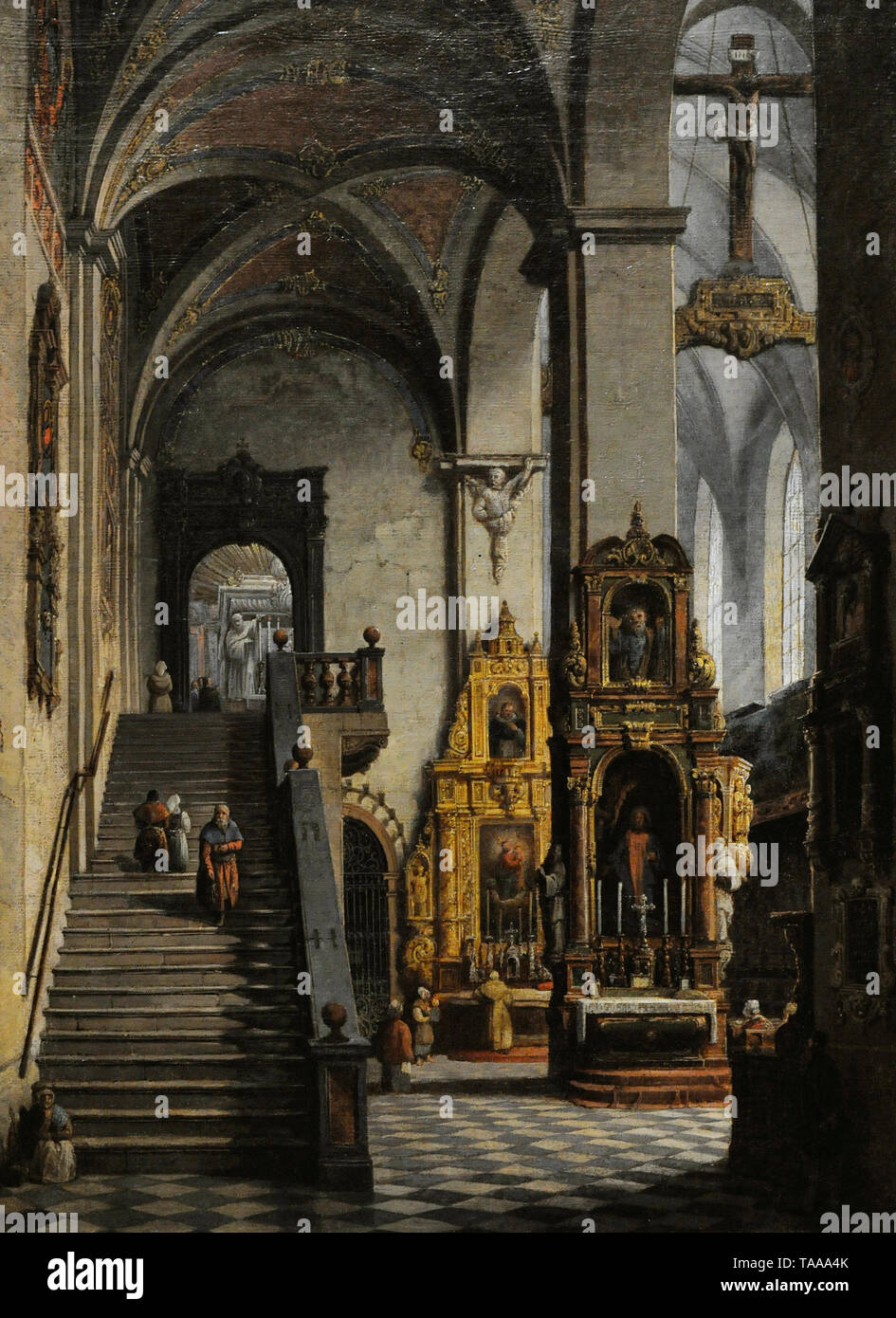 Marcin Zaleski (1796-1877). Pittore polacco. Interno della Chiesa Dominicana di Cracovia, 1849. Museo Nazionale. Varsavia. La Polonia. Foto Stock