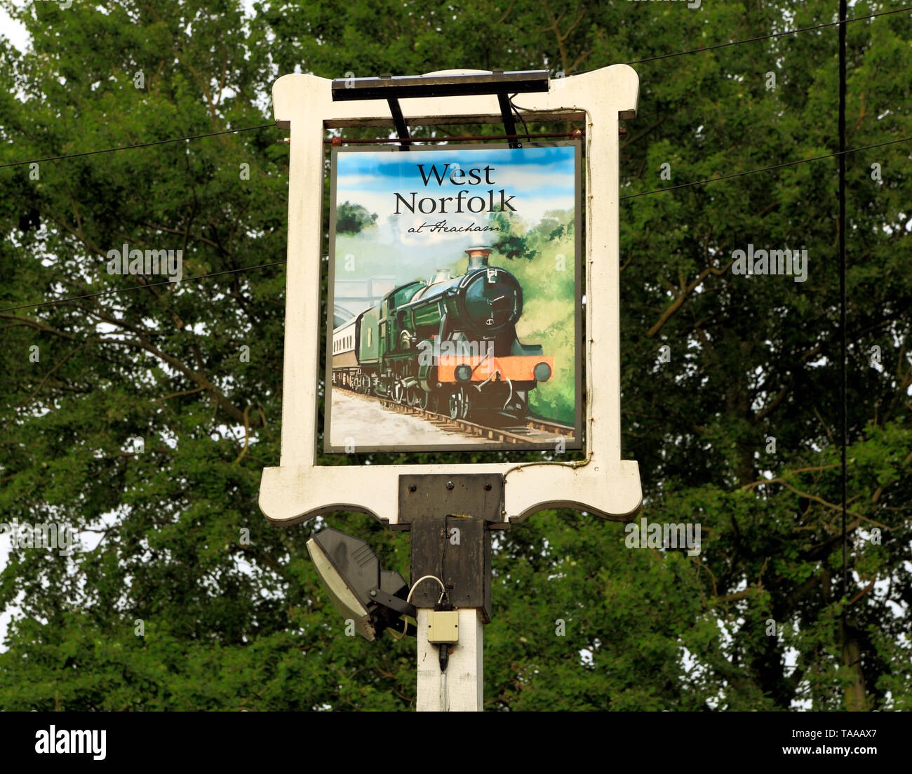 Il West Norfolk, Pub, Inn, segno, Heacham, Norfolk, Regno Unito, vintage, motore a vapore, treno, locomotore Foto Stock