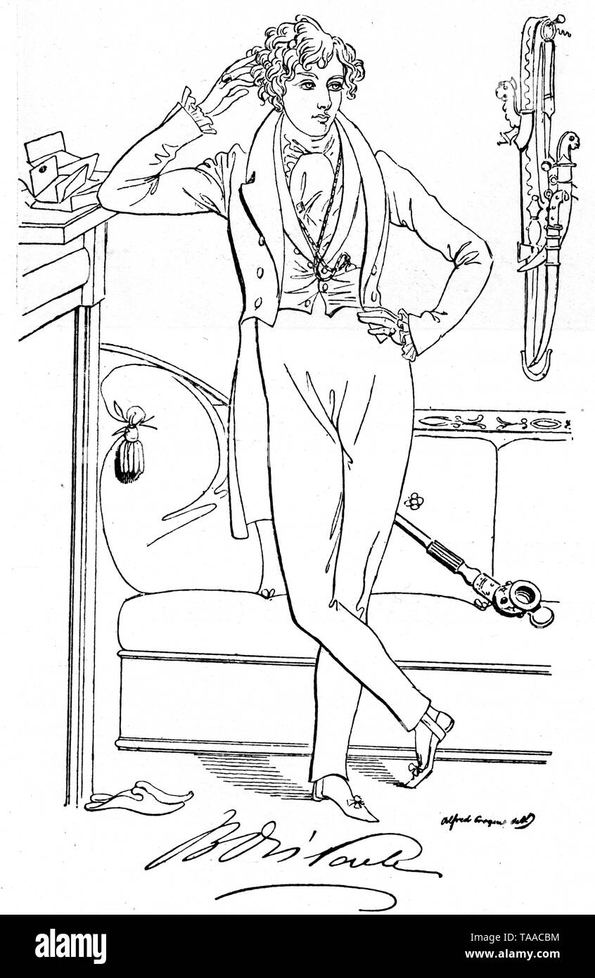 'Benjamin Disraeli come giovane uomo', 1833. Di Daniel Maclise 'Alfred Croquis' (1806-1870) per 'Fraser's Magazine', 1833. Benjamin Disraeli, 1st Conte di Beaconsfield (1804-1881). Influente conservatore vittoriano primo Ministro britannico, parlamentare e statista. Foto Stock