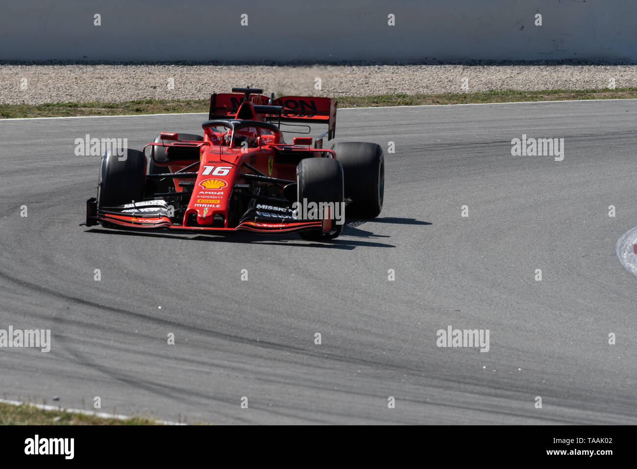 Barcellona, Spagna. Maggio 14th, 2019 - Charles Leclerc da Monaco 16 della Scuderia Ferrari in pista a F1 2019 Test al Circuit de Catalunya. Foto Stock
