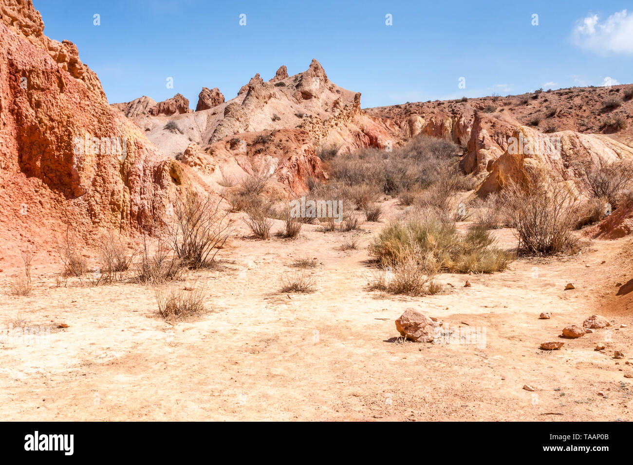 Formazioni geologiche a Skazka Canyon, Kirghizistan, in Asia centrale Foto Stock