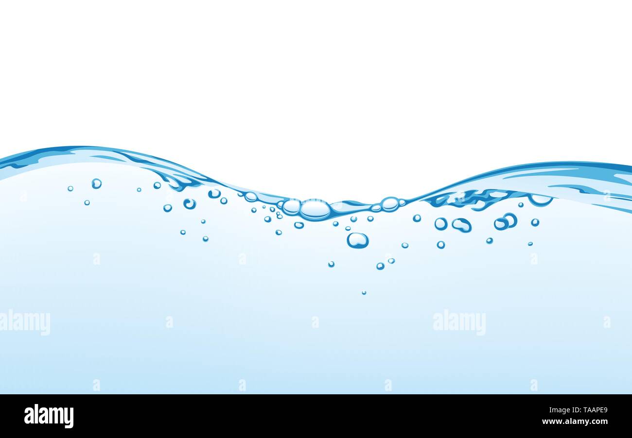 Spruzzi di acqua con bolle di aria, isolato su uno sfondo bianco. Onda di acqua illustrazione vettoriale EPS, 10. Acqua potabile Illustrazione Vettoriale