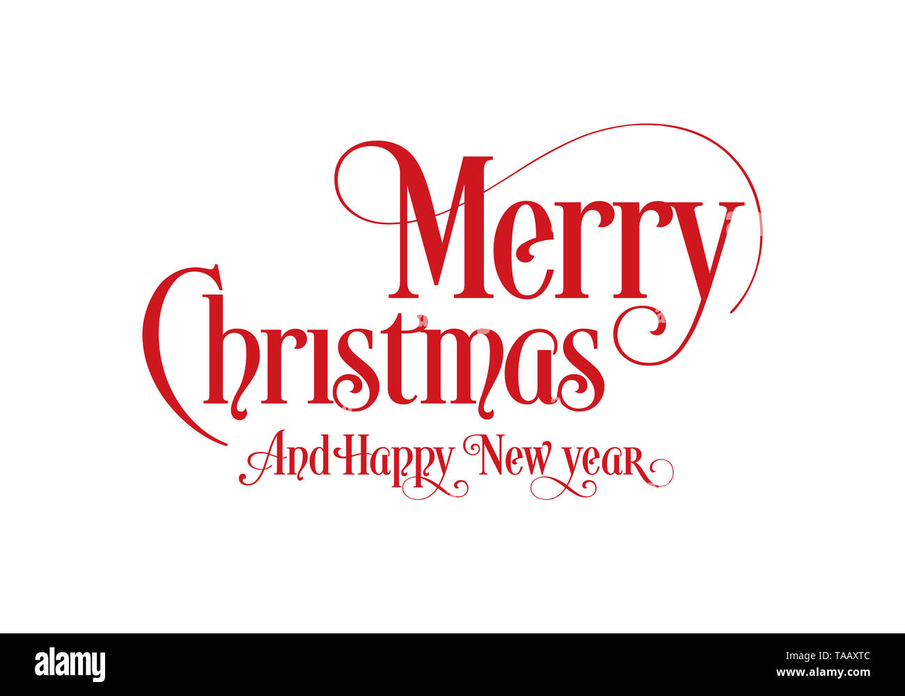Felice Natale scritte Calligraphy testo Art Design con sfondo bianco. Merry Christmas testo Design Logo vettoriale, tipografia. Foto Stock