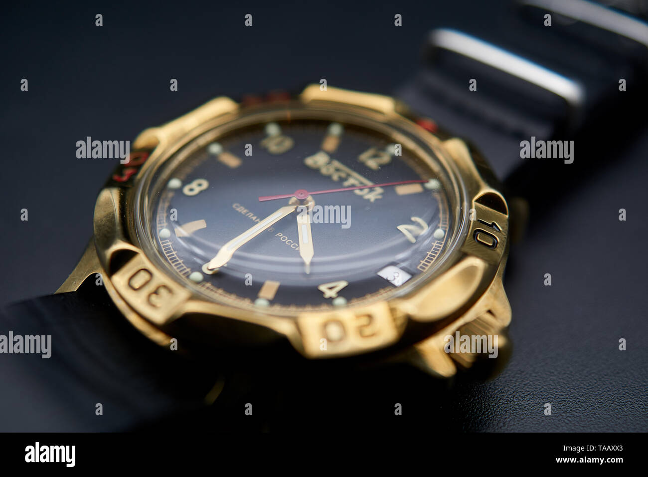 Fotografie di dettaglio di un vostock komanderski watch Foto Stock