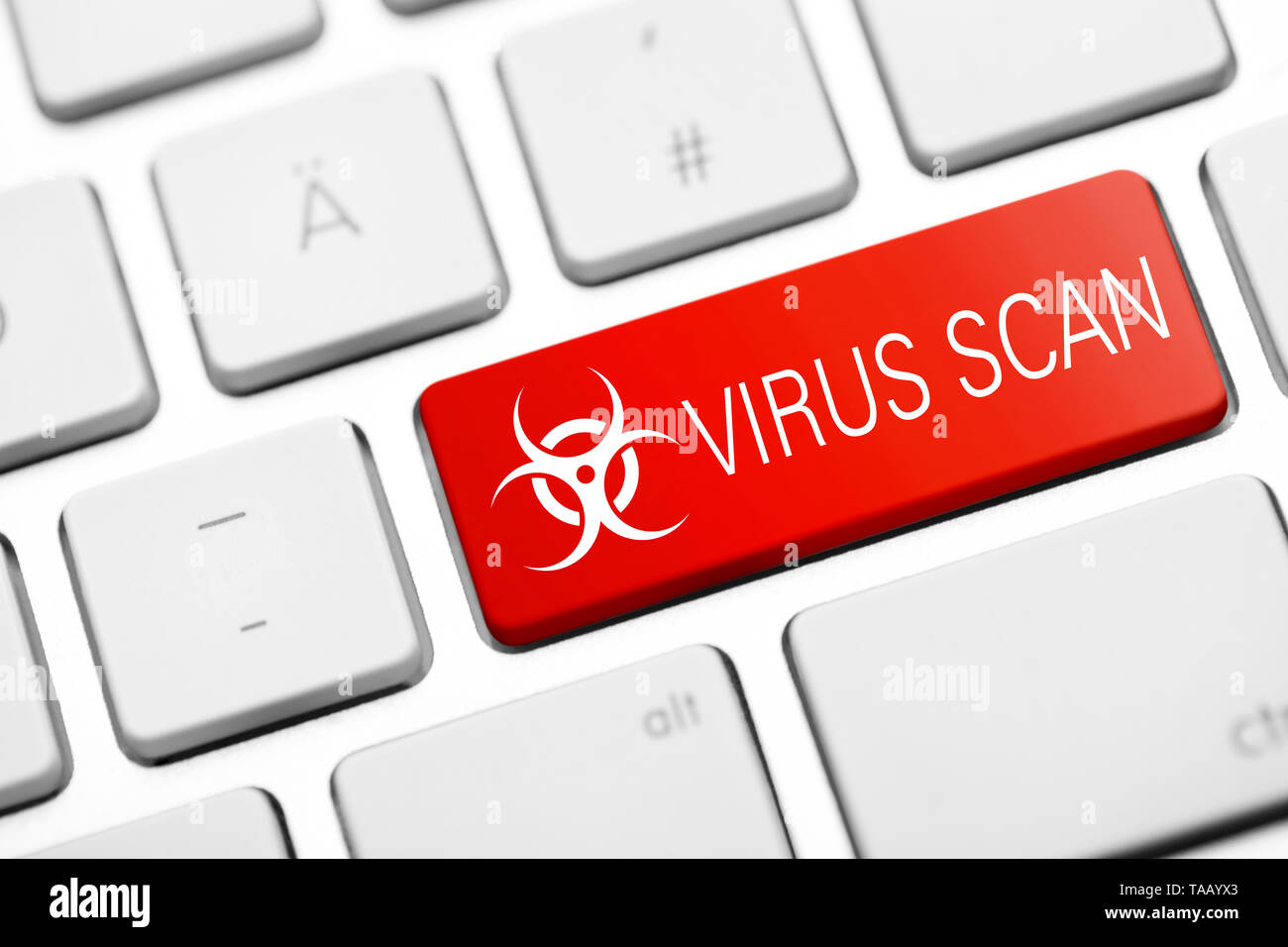 Scansione antivirus tasto sulla tastiera Foto Stock