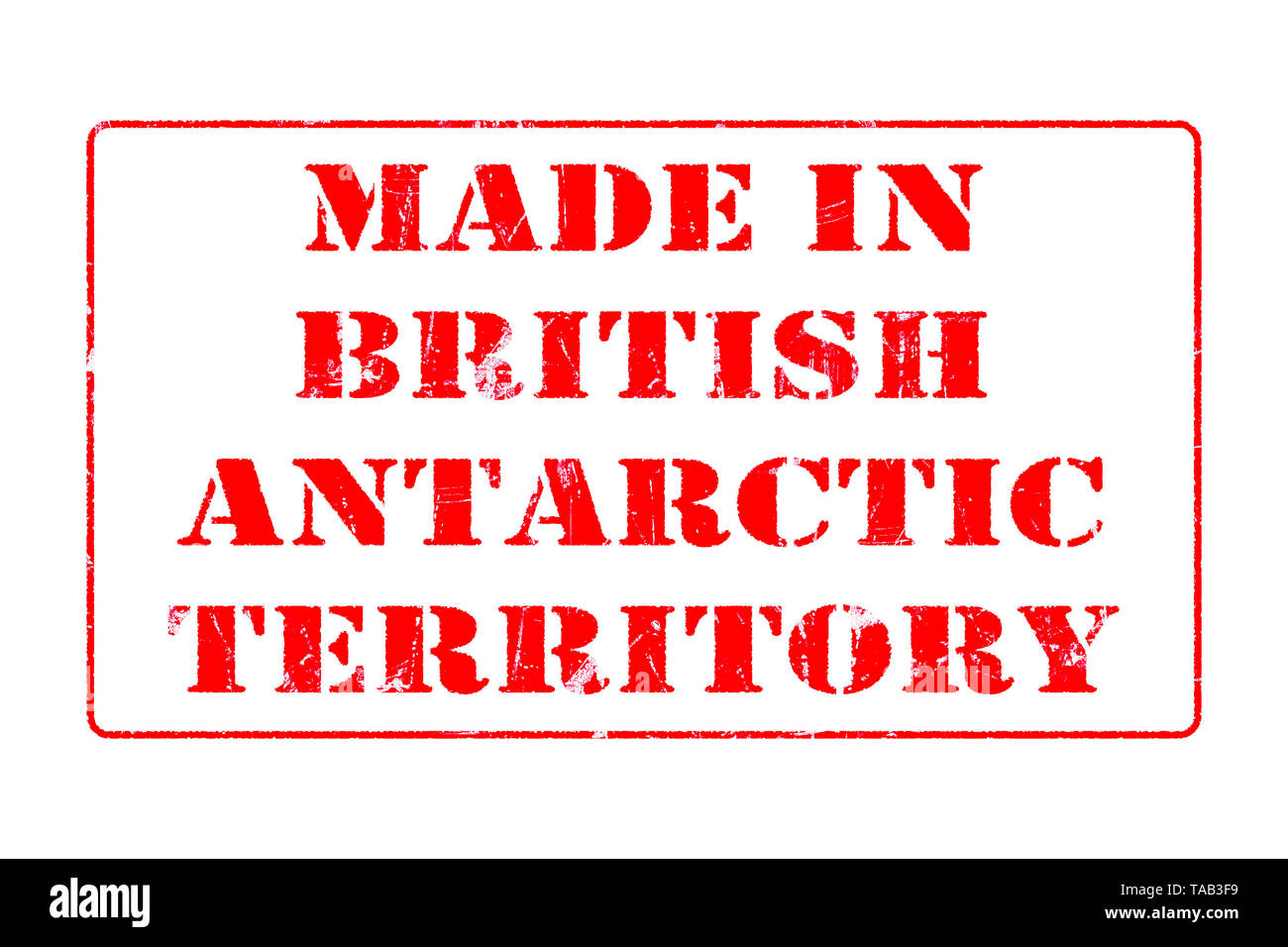 Timbro con inchiostro rosso su sfondo bianco concetto lettura effettuata in Territorio antartico britannico Foto Stock