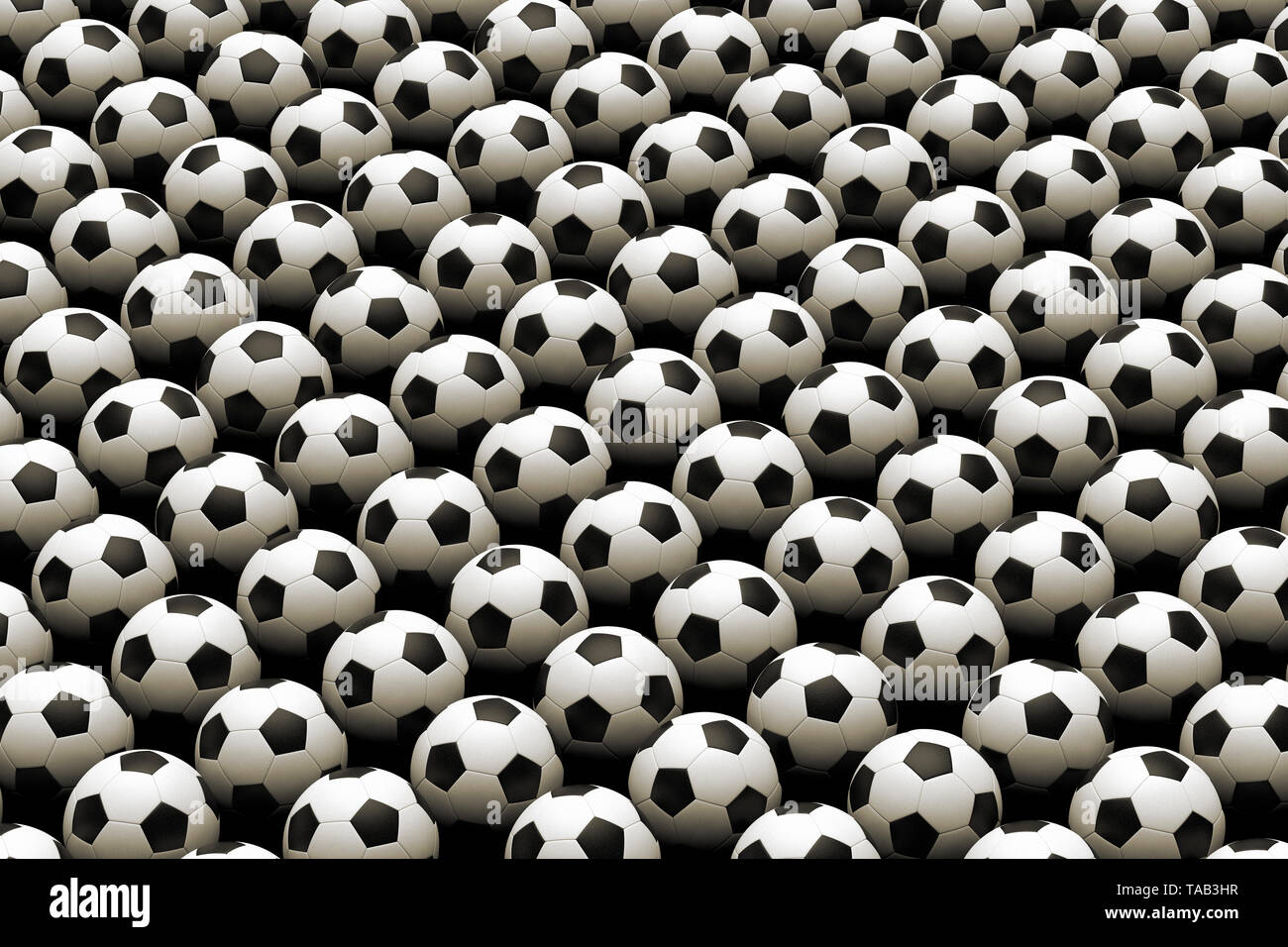 3D rendering di un grande gruppo di pallone da calcio da sopra Foto Stock