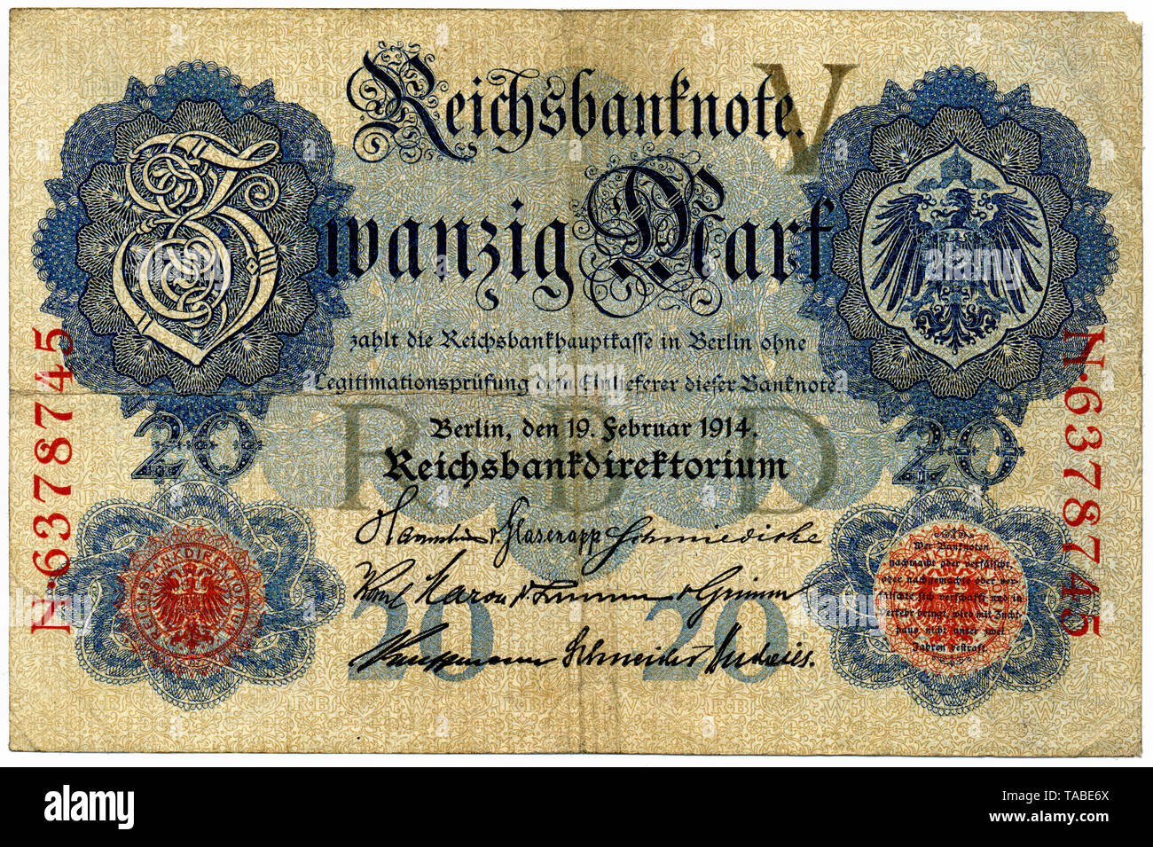 Historischer Geldschein, Reichsbanknote, 50 Mark, 1910, Deutschland, Europa Foto Stock