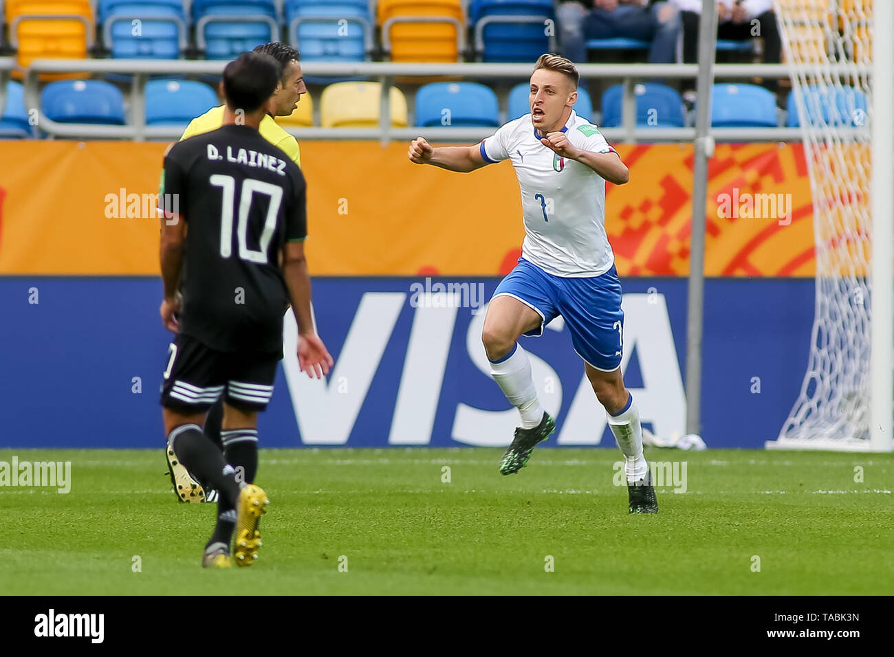 Gdynia, Polonia, 23 maggio 2019, Davide Frattesi gode dopo un goal durante la partita Messico v Italia - FIFA U-20 Coppa del Mondo in Polonia 2019, Gdynia, Polonia , Credito: Tomasz Zasinski / Alamy Live News Foto Stock