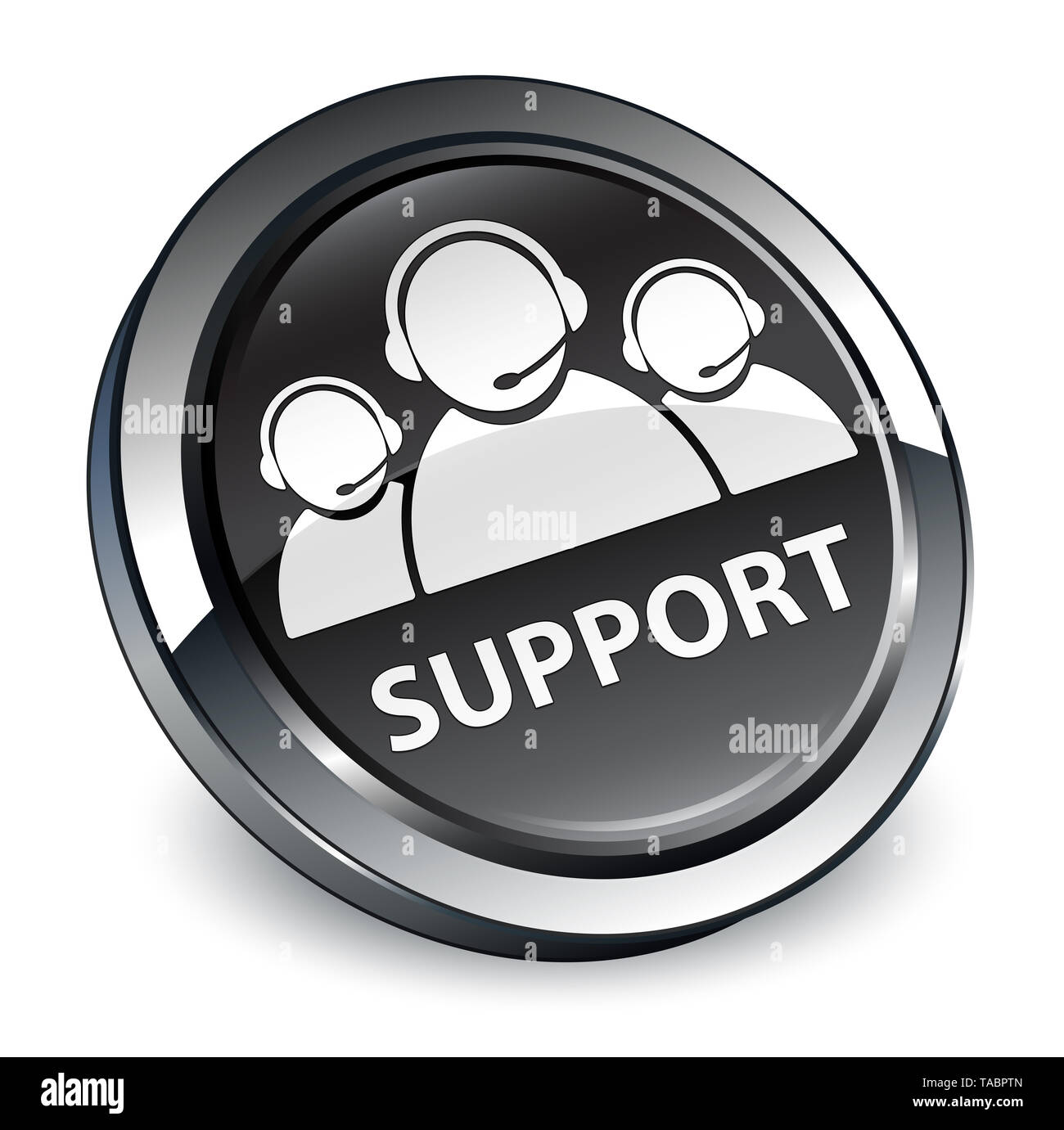 Supporto (customer care team icona) isolati su 3d nero pulsante rotondo illustrazione astratta Foto Stock