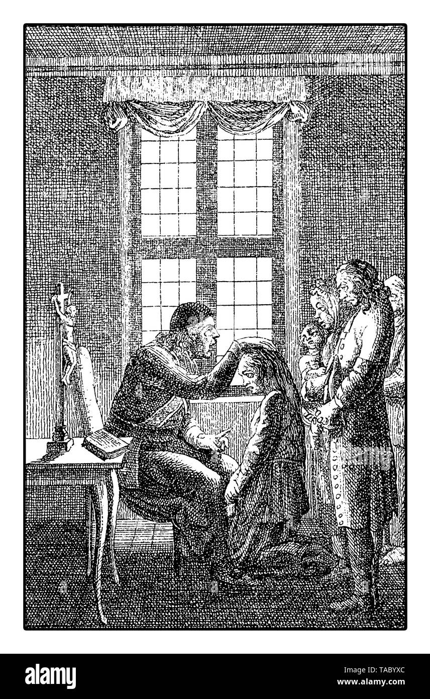 Pater Joseph Gassner (1727-1779) - esorcista e un predecessore della moderna ipnosi, incisione da Daniel Chodowiecki Foto Stock