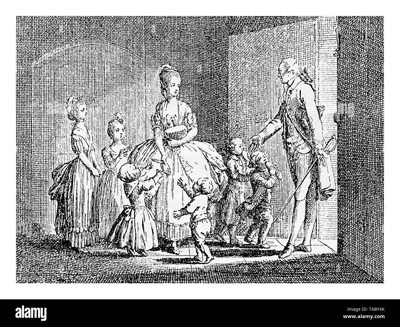 Coperchio per il libro "i dolori del giovane Werther' autobiografico romanzo epistolare di Johann Wolfgang von Goethe, pubblicato nel 1774, incisione da Daniel Chodowiecki Foto Stock