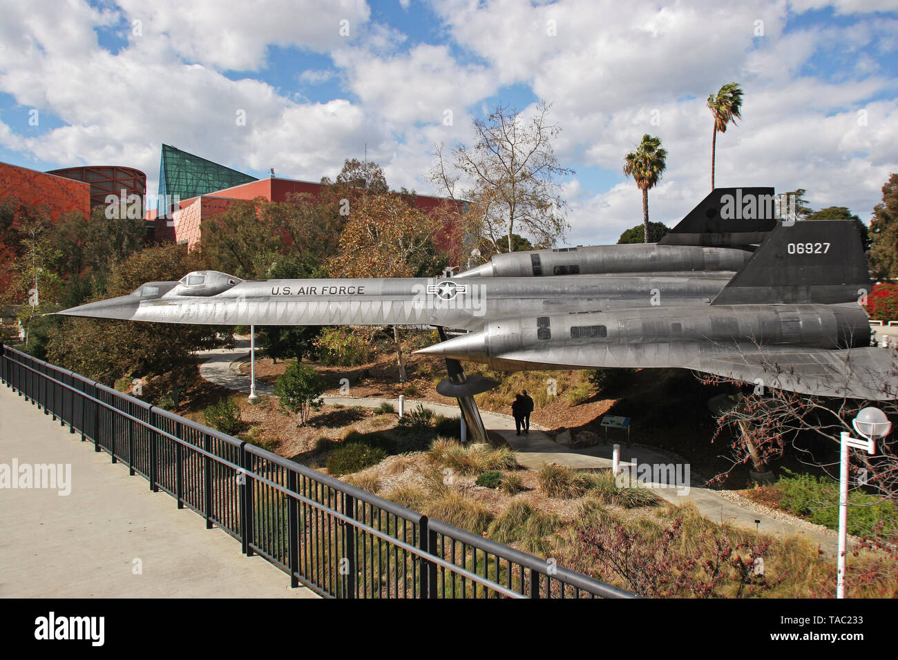 Lockheed SR 71 Blackbird piano sul display in Exposition Park Los Angeles Foto Stock