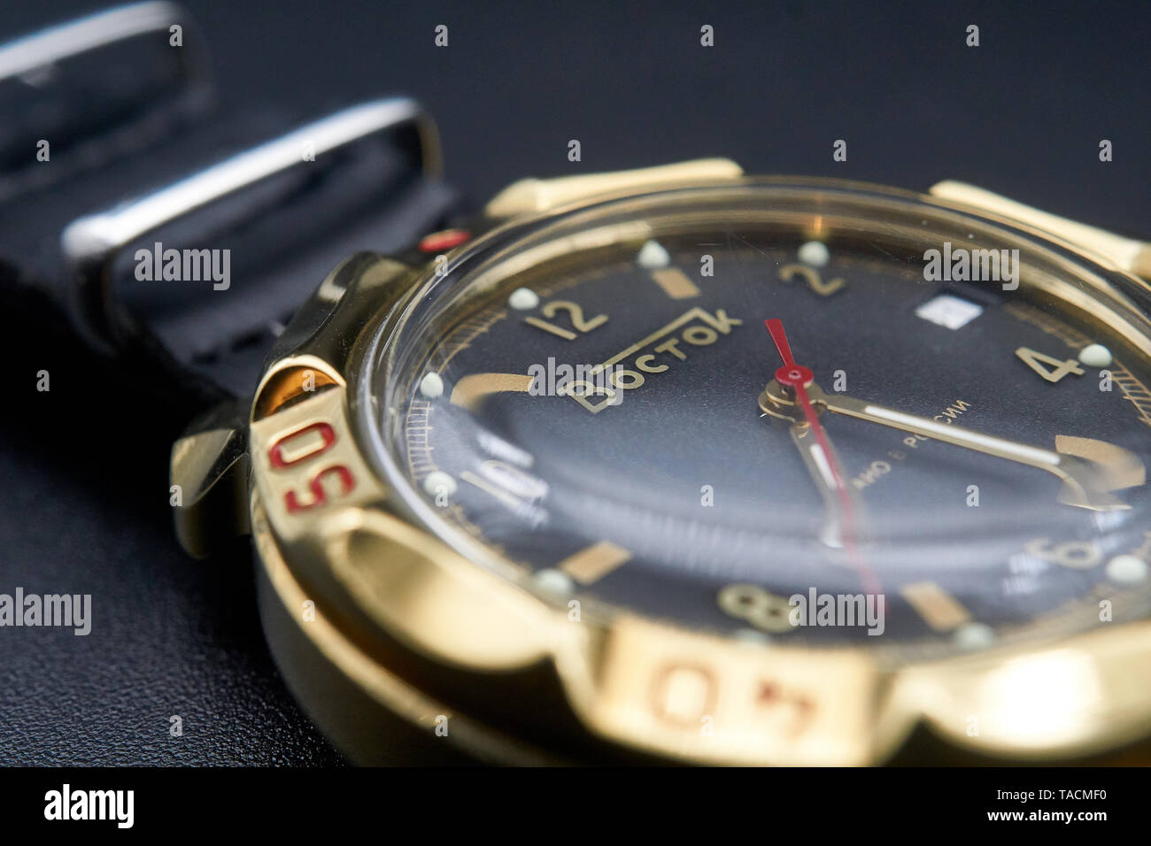 Fotografie di dettaglio di un vostock komanderski watch Foto Stock