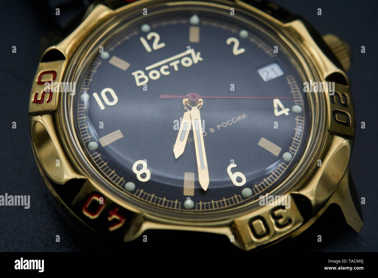 Fotografie di dettaglio di un vostock komanderski watch Foto Stock