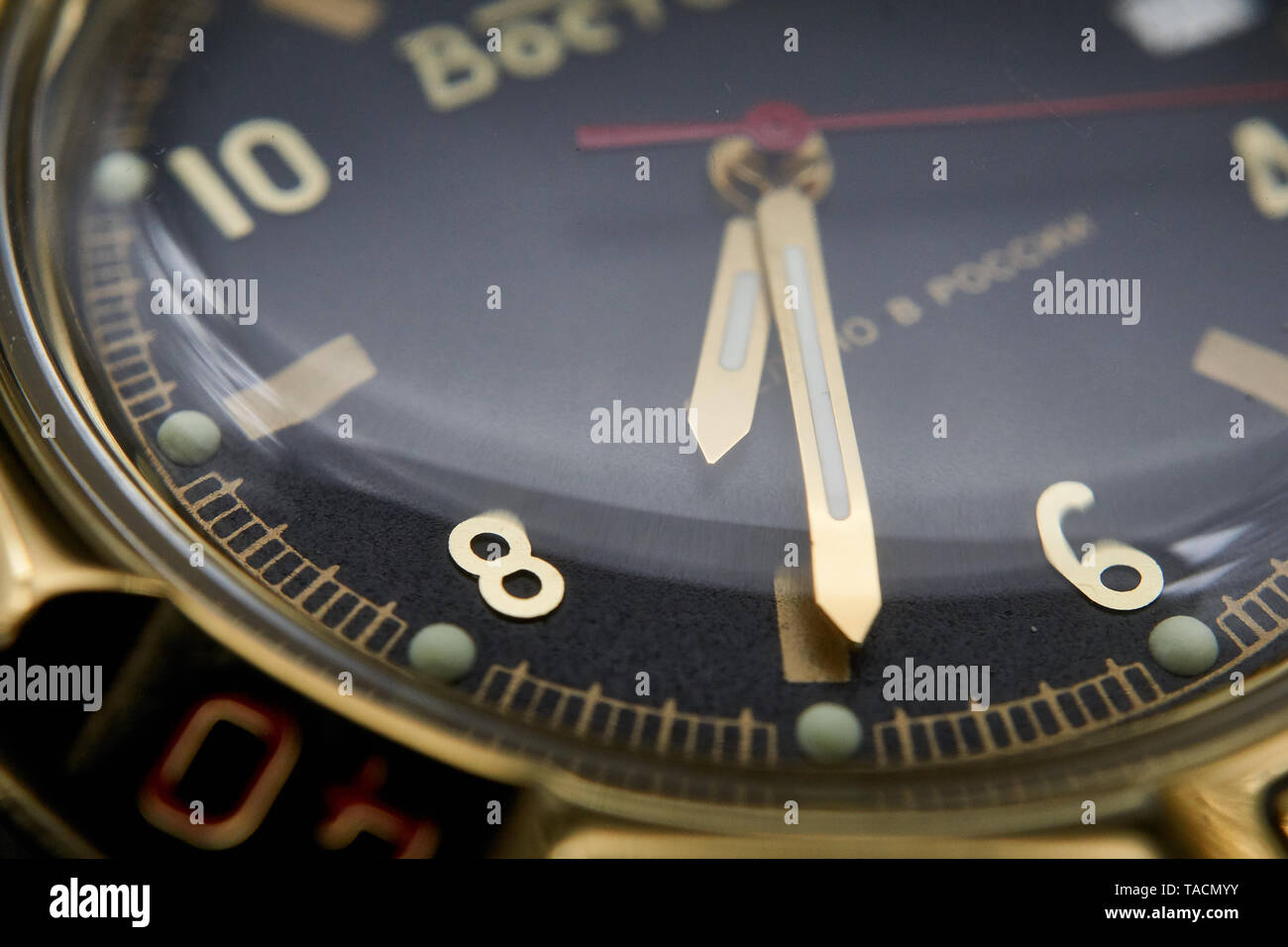 Fotografie di dettaglio di un vostock komanderski watch Foto Stock