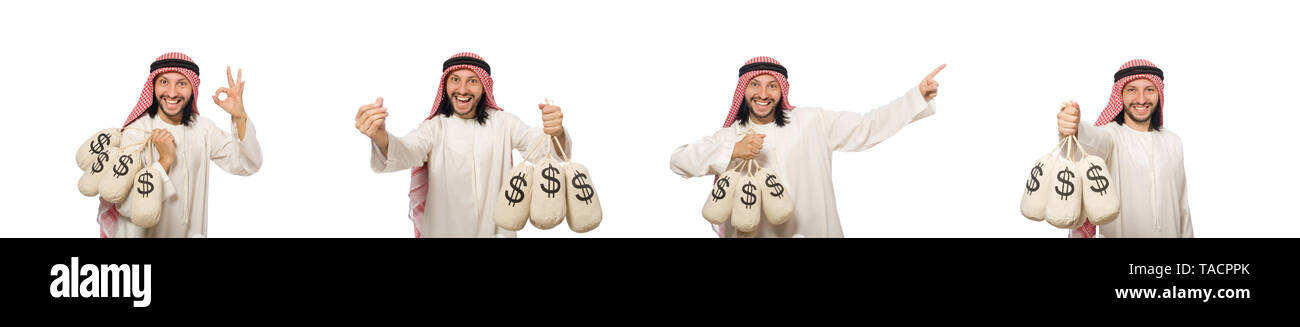 Imprenditore arabo con sacchi di denaro Foto Stock