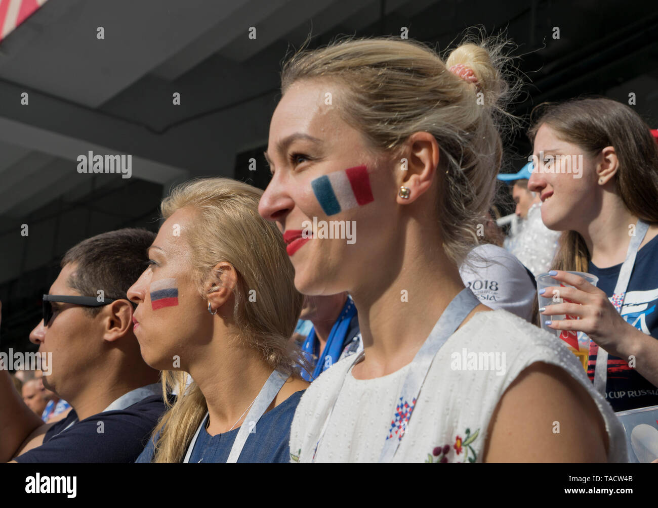 Ventole francese durante il gioco con l'Uruguay a Nizhny Novgorod, Russia in Coppa del Mondo di calcio 2018 Foto Stock