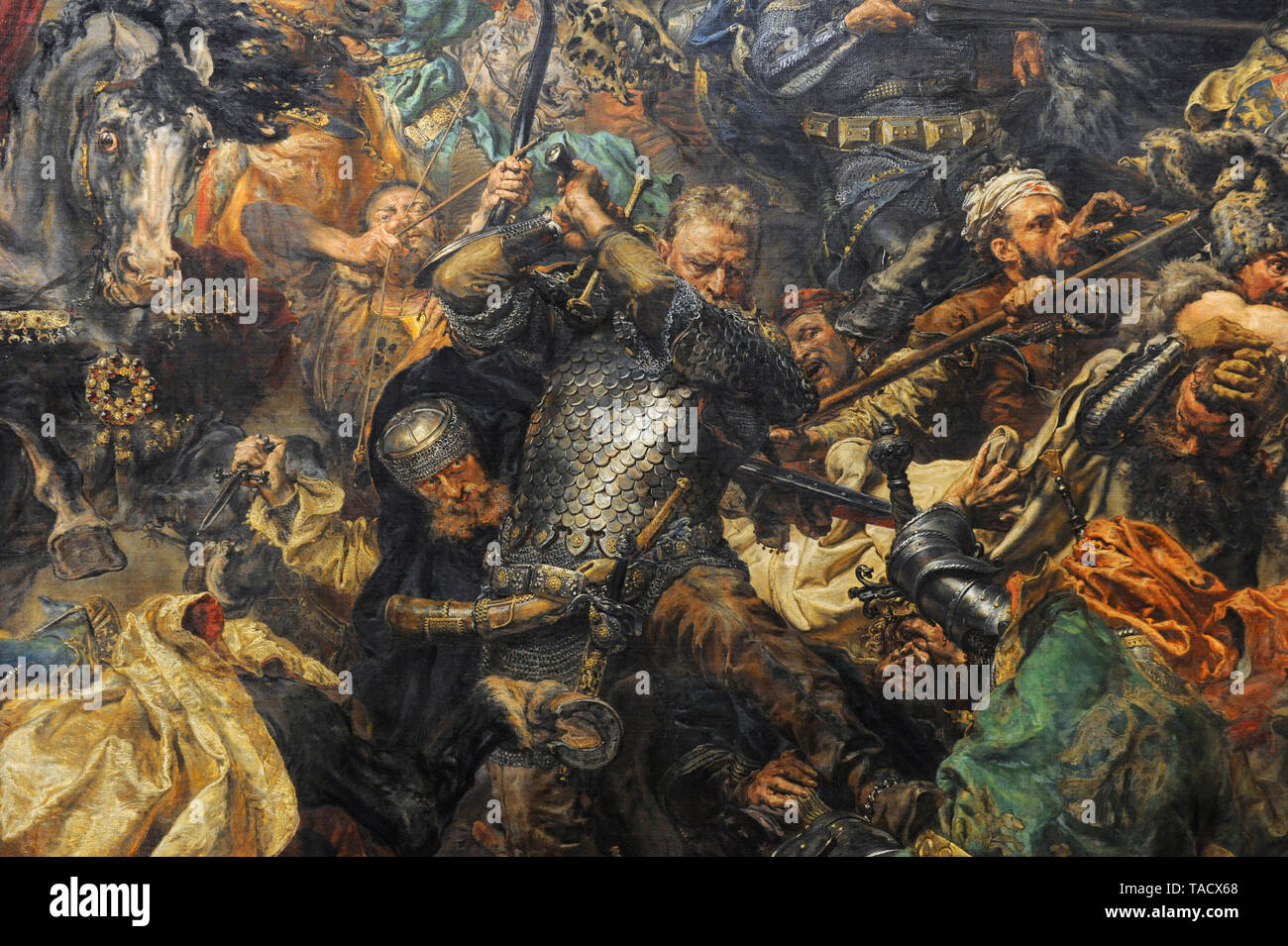 Polish-Lithuanian-teutonico di guerra (1409-1411). Conflitto tra il regno di Polonia e Granducato di Lituania contro i Cavalieri Teutonici. Dipinto raffigurante la battaglia di Grunwald (Tannenberg) (15 luglio 1410), 1878, di Jan Matejko (1838-1893). Dettaglio. Museo Nazionale. Varsavia. La Polonia. Foto Stock