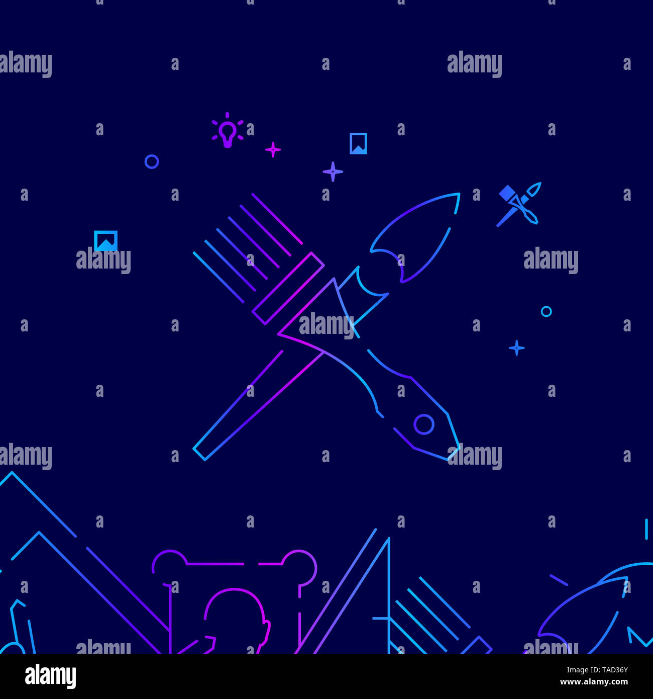 Attraversata la linea spazzole illustrazione. Arte, Design e creatività icona gradiente, simbolo o pittogramma, segno. Sfondo blu scuro. Relativo fondo confine. Foto Stock