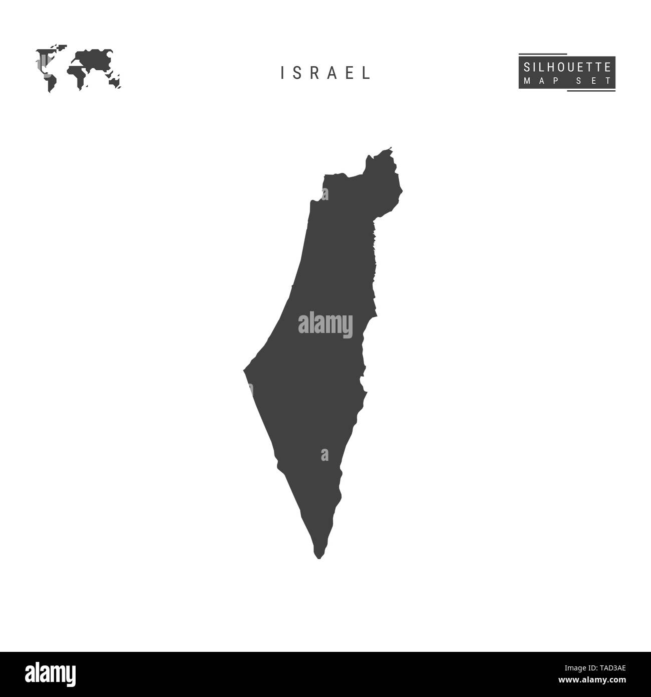 Israele Mappa vuota isolata su sfondo bianco. High-Detailed silhouette nera Mappa di Israele. Foto Stock