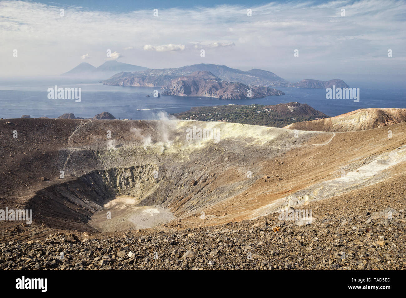 Isole Eolie o Lipari, Vulcano, Vista panoramica dal vulcano Foto Stock