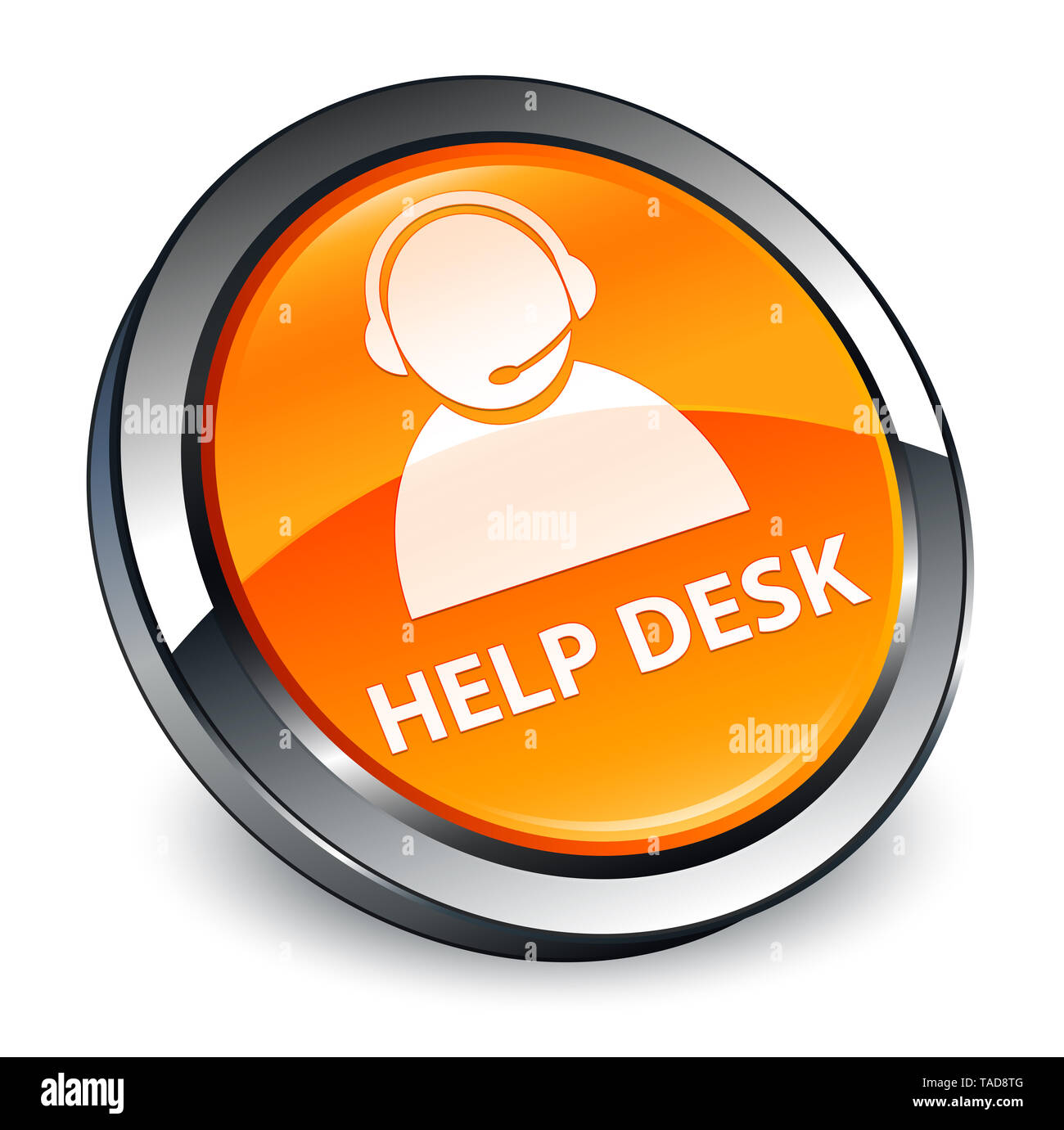 Help desk (customer care icona) isolati su 3d arancio pulsante rotondo illustrazione astratta Foto Stock