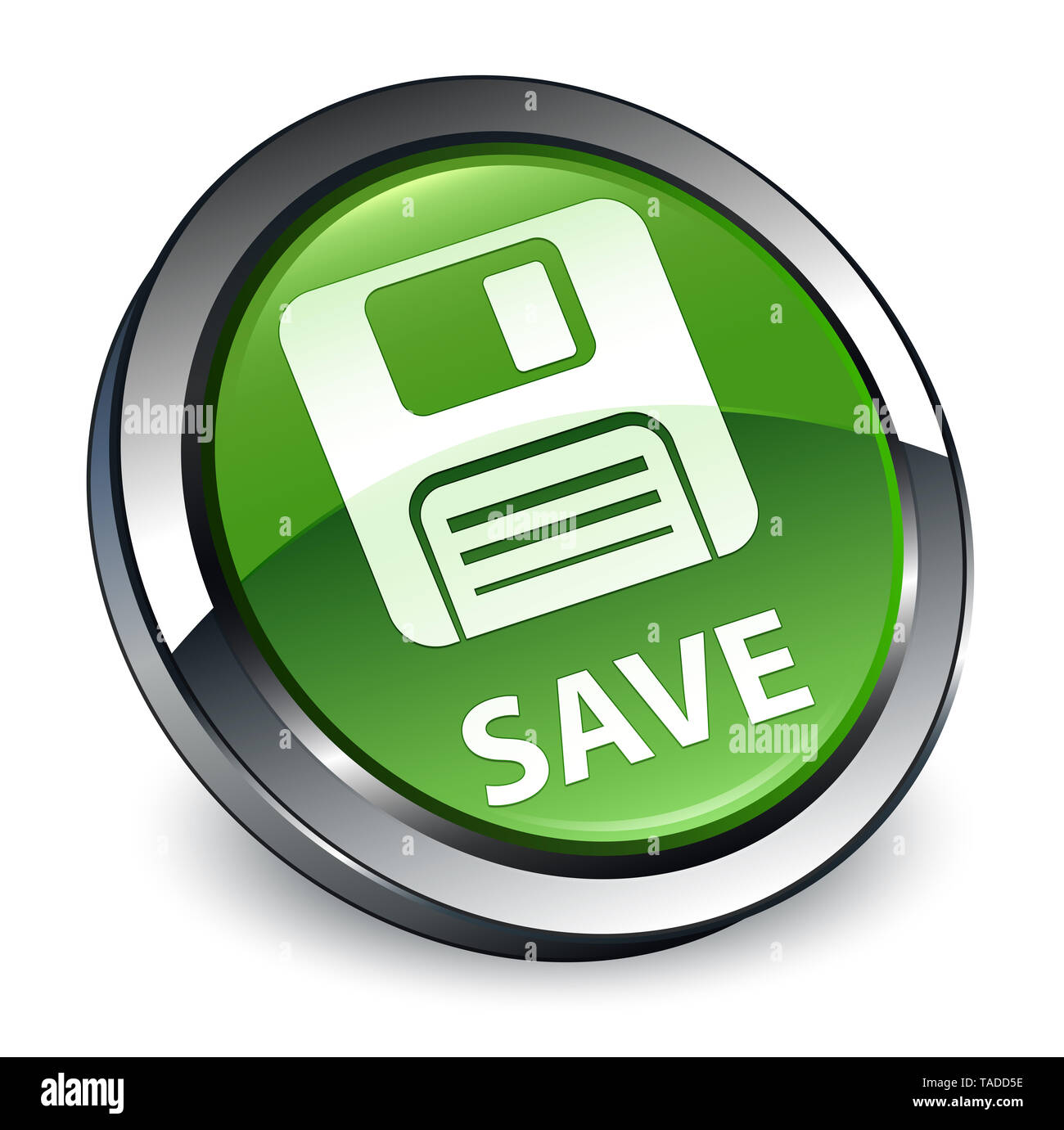 Salvare (floppy disk icona) isolati su 3d soft verde pulsante rotondo illustrazione astratta Foto Stock