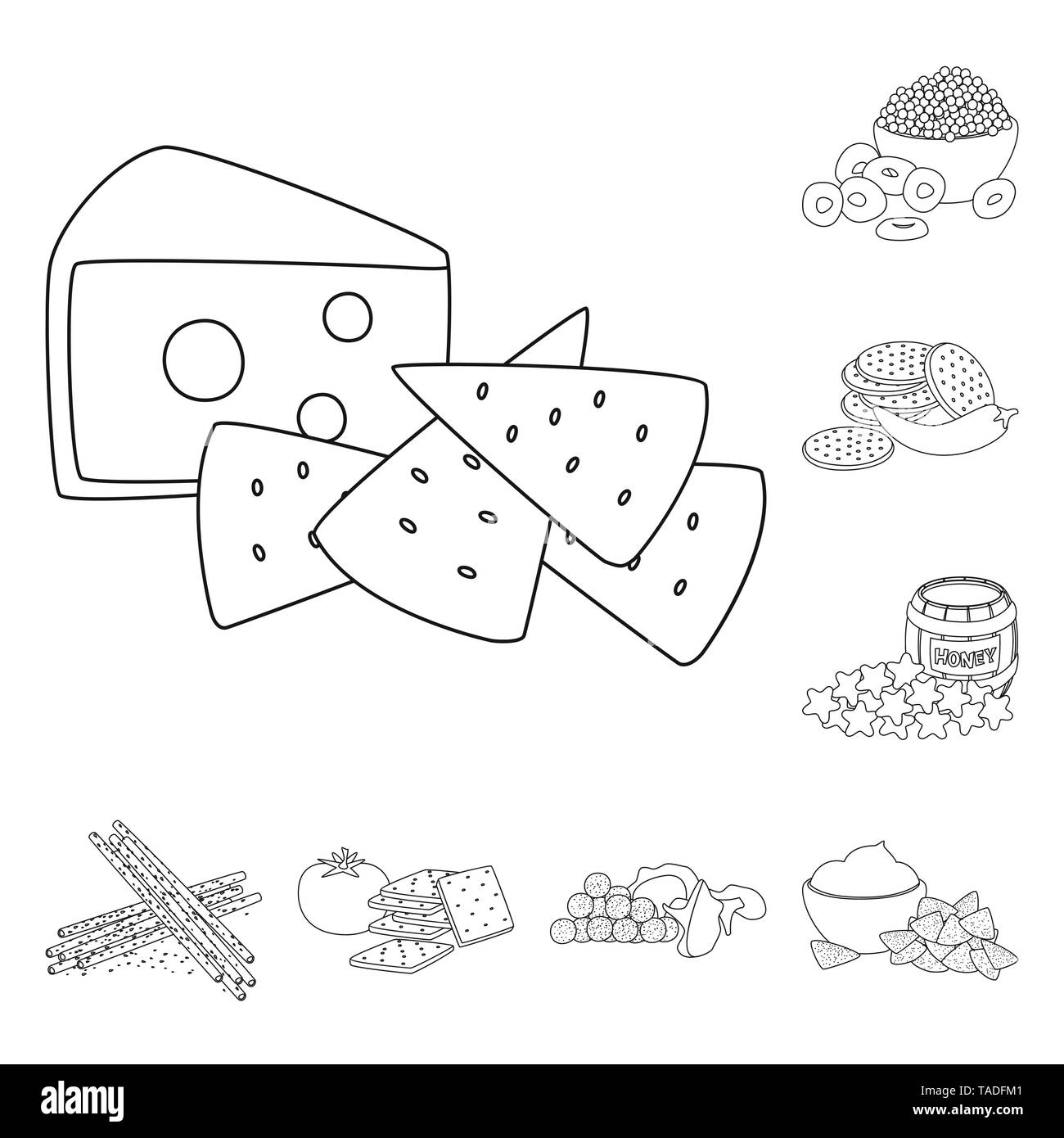 Oggetto isolato di gusto e croccante di segno. Set di gusto e cottura icona vettore per il magazzino. Illustrazione Vettoriale