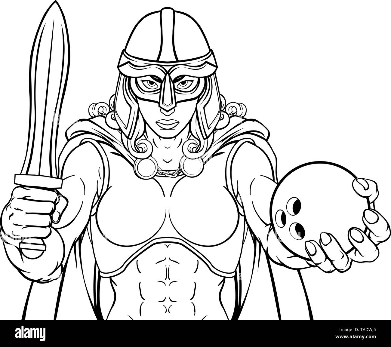 Viking Trojan Celtic cavaliere guerriero Bowling Donna Illustrazione Vettoriale