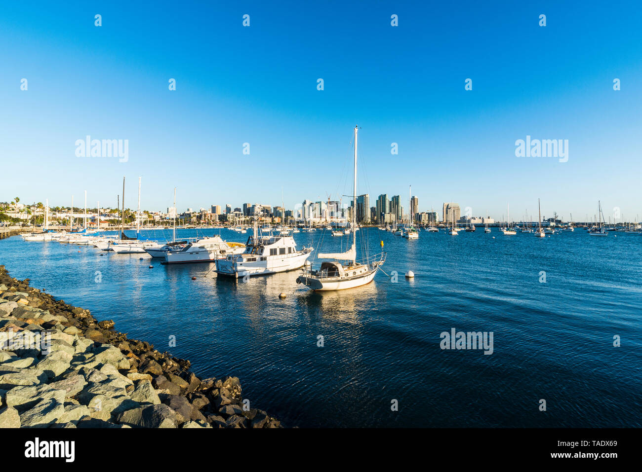 Stati Uniti, California, Coronado, porto, skyline di San Diego Foto Stock