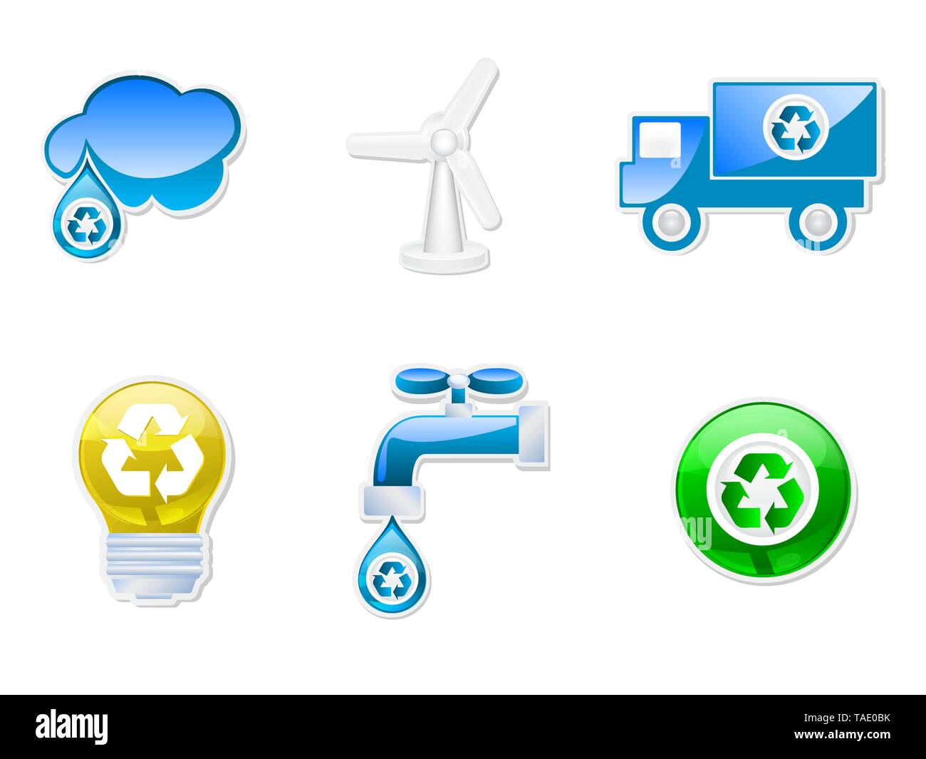 Riciclabili set di icone Illustrazione Vettoriale