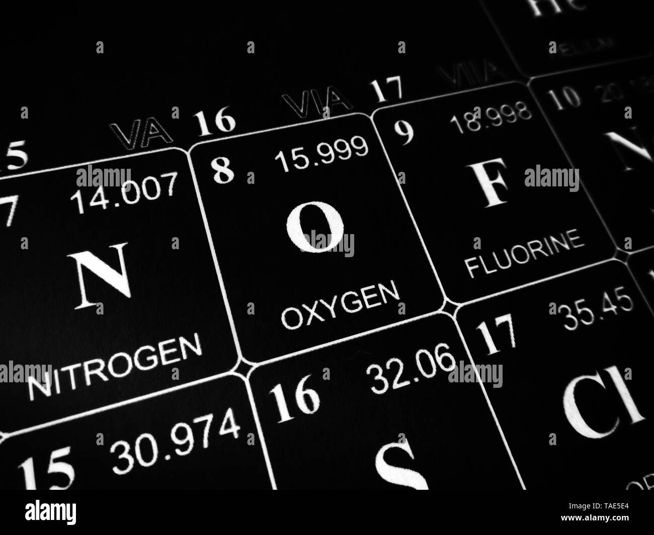 Ossigeno sulla tavola periodica degli elementi Foto Stock