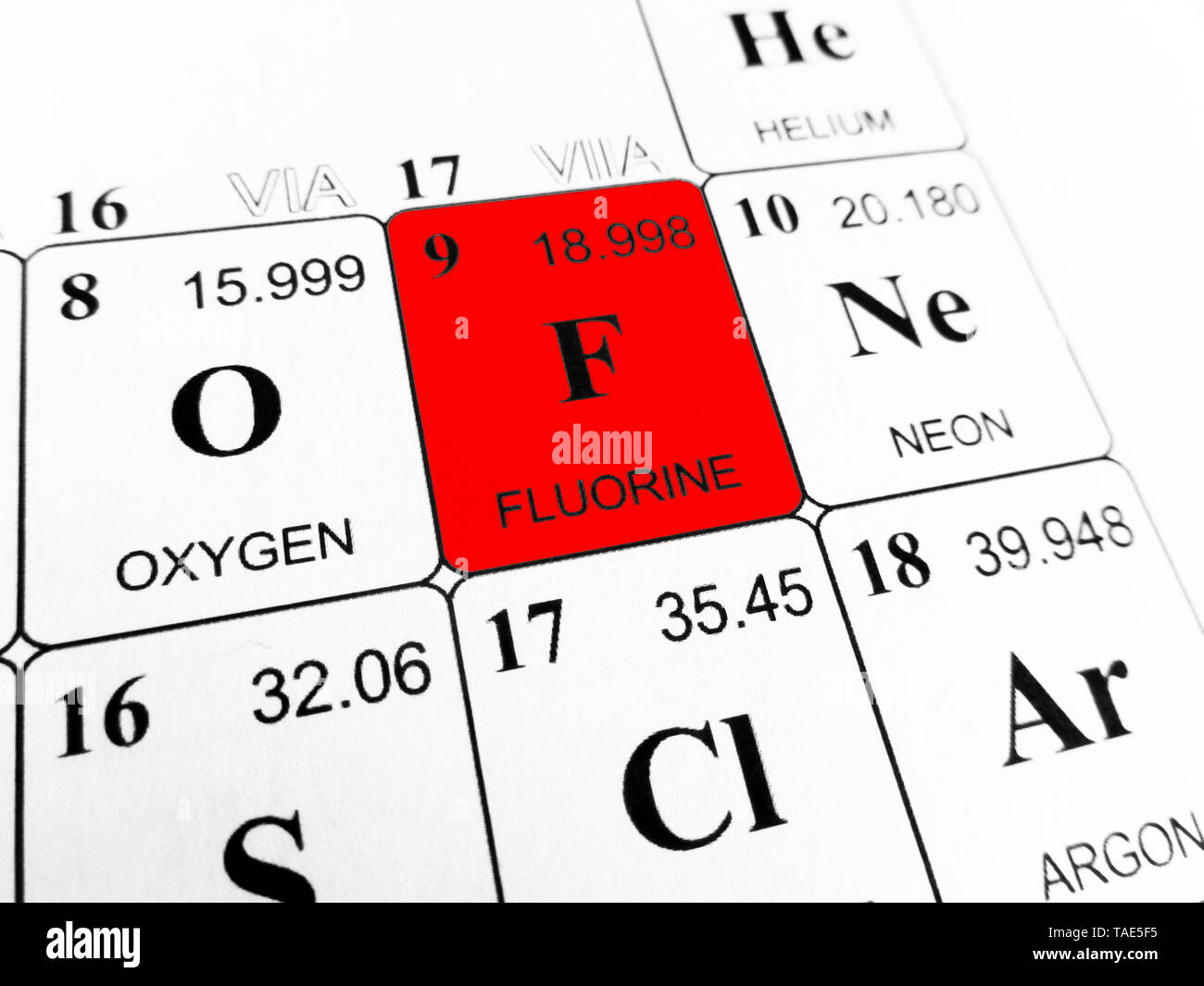 Il fluoro sulla tavola periodica degli elementi Foto Stock