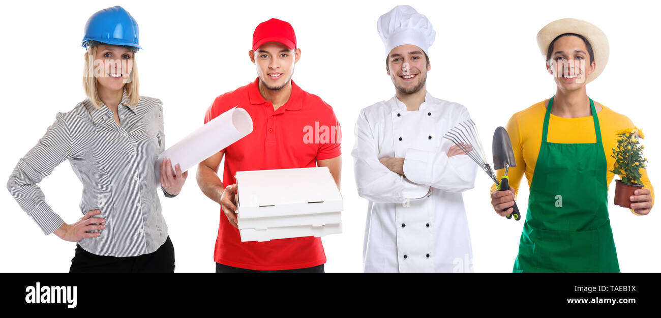 Istruzione professione giovani professioni affari carriera isolato su uno sfondo bianco Foto Stock