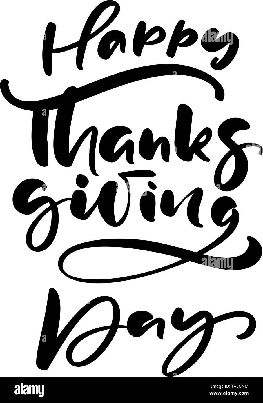 Happy Thanksgiving giorno pennello disegnato a mano scritta e calligrafia, isolato su sfondo bianco. Illustrazione vettoriale calligrafica. Per tipo di vacanza Illustrazione Vettoriale