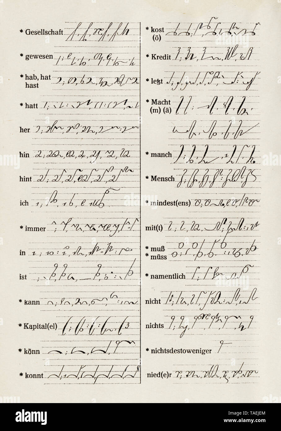 Libro di testo di stenografia, circa 1935, vista in dettaglio, Germania, Europa, dettaglio Lehrbuch für Stenografie, ca. 1935, Deutschland Foto Stock