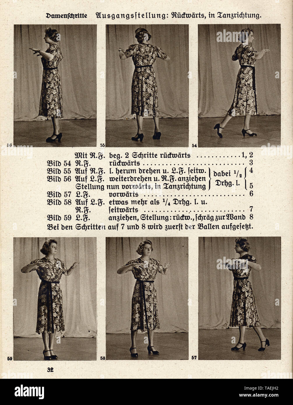 Anleitung zum Marschtanz, Damenschritte, eine Seite aus dem deutschen Buch 'Der Tanz im Selbstunterricht, Rudolph'sche Verlagsbuchhandlung, Dresda', 1941 Foto Stock