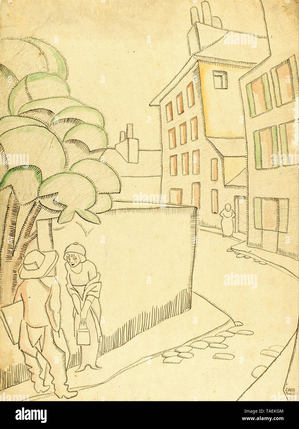 Juan Gris, une rue à Montmartre, disegno con acquarello, 1911 Foto Stock