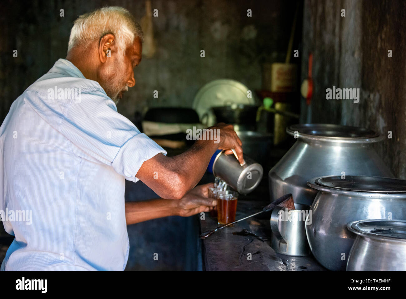 Ritratto orizzontale di un uomo il tè in India. Foto Stock