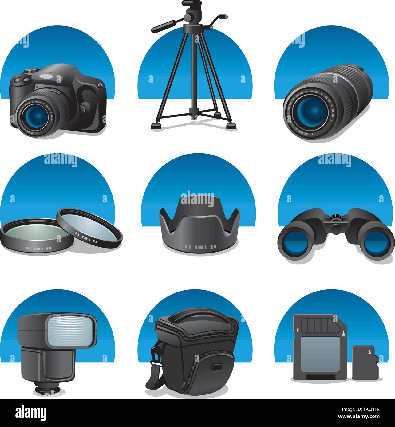 Accessori foto icona impostare Illustrazione Vettoriale