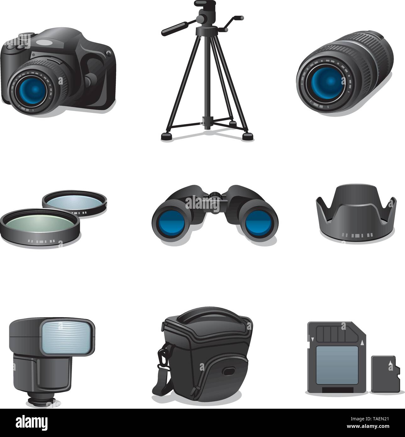 Accessori foto icona impostare Illustrazione Vettoriale