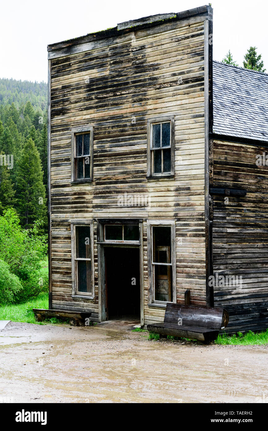 Un vecchio negozio in Granato città fantasma nei pressi di Missoula, Montana, USA Foto Stock