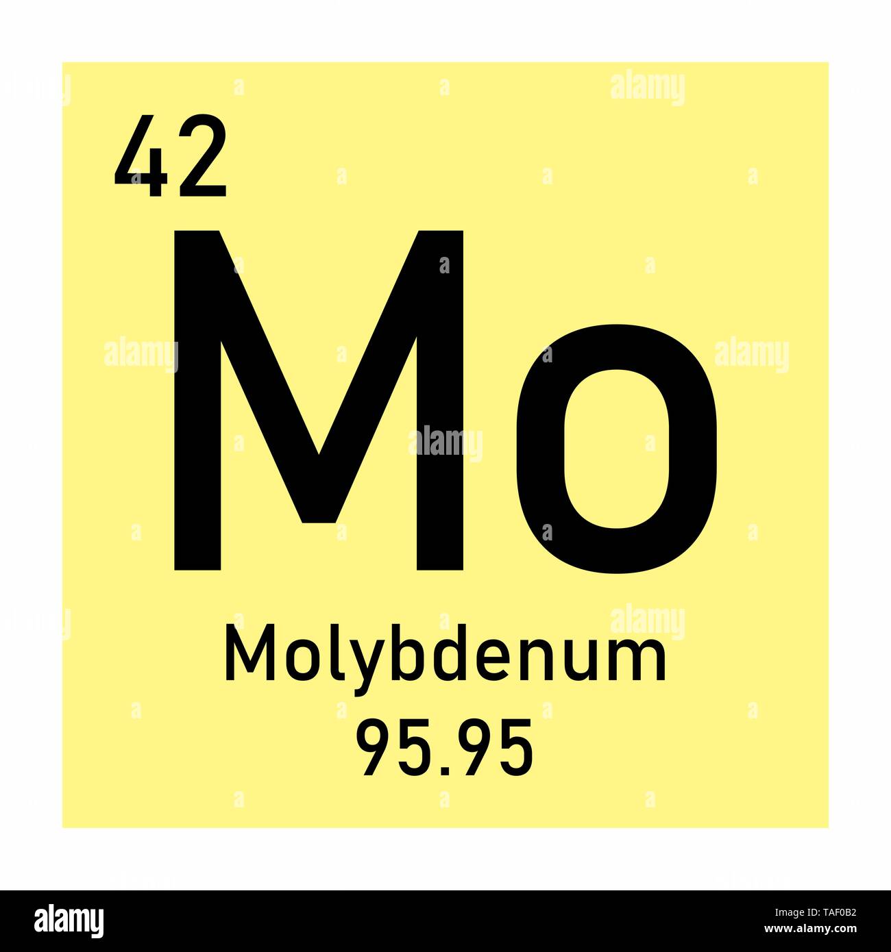 Illustrazione della tavola periodica molibdeno simbolo chimico Illustrazione Vettoriale
