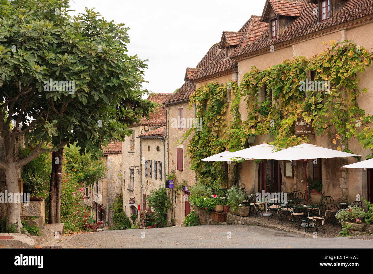 Vecchia città di Cliffside, membro di 'i più bei villaggi della Francia", Saint-Cirq-Lapopie, Francia Foto Stock